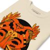 Orange and black African mask sweatshirt with ribbed crew neck and long sleeves for streetwear style