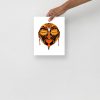 Black and orange African tribal mask art print on matte museum-quality paper for wall decor