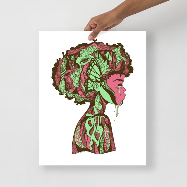 Pink and green Afrocentric art print titled Beautiful Mind on matte museum-quality paper
