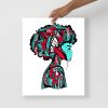 Turquoise and red Afrocentric art print titled Beautiful Mind on matte museum-quality paper