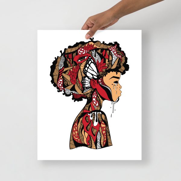 Royal red Afrocentric art print Beautiful Mind on matte museum-quality wall paper
