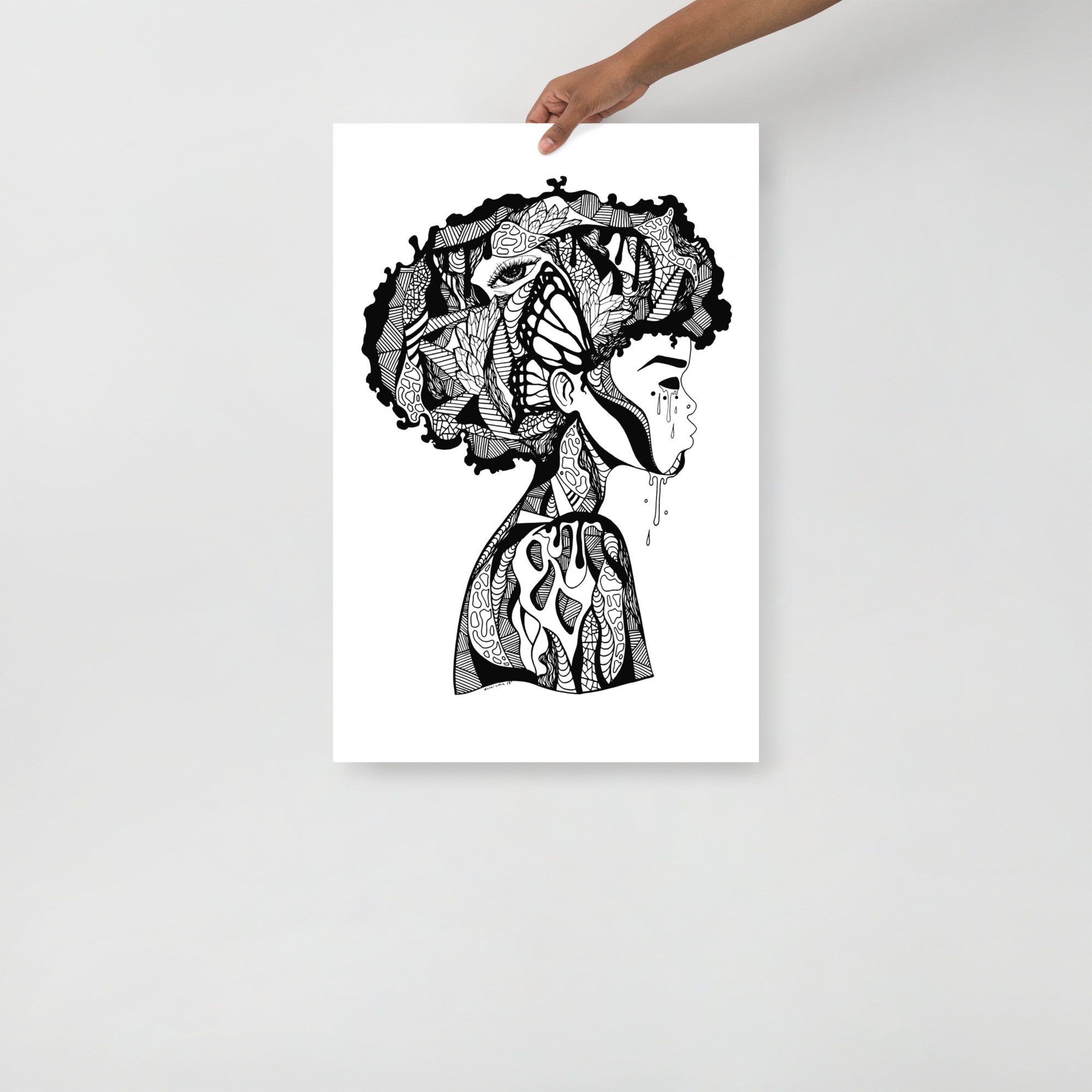 Afrocentric art print Beautiful Mind on matte museum-quality paper displayed on a wall