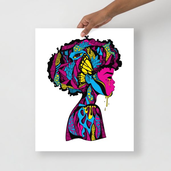 Pink Afrocentric art print titled Beautiful Mind on matte museum-quality paper for wall decor