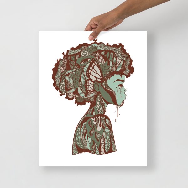 Sage green Afrocentric wall art print titled Beautiful Mind on matte museum-quality paper