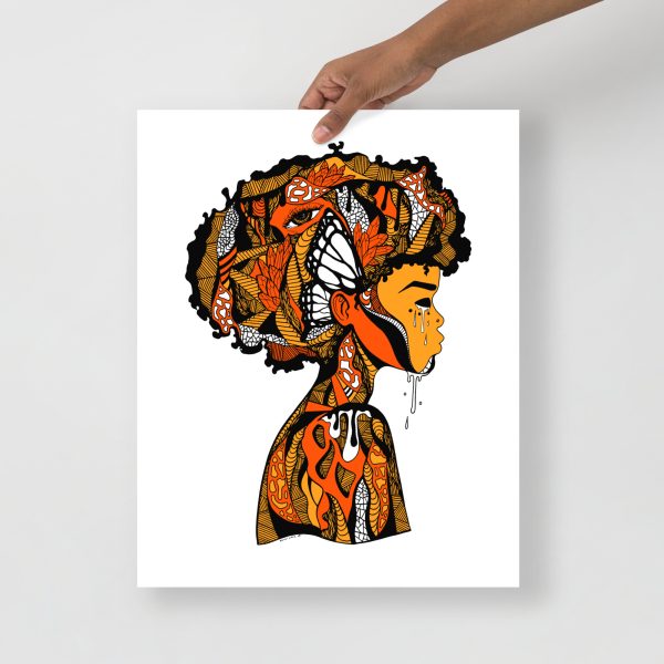 Orange afrocentric wall art print titled Beautiful Mind on matte museum-quality paper