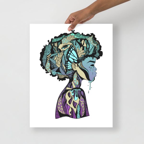 Purple Afrocentric wall art print titled Beautiful Mind on matte museum-quality paper