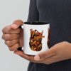 Black and orange anatomical heart coffee mug with colorful rim, handle, and interior