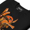 Black cotton t-shirt featuring an orange anatomical heart graphic print