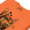 Black cotton t-shirt featuring an orange anatomical heart graphic print
