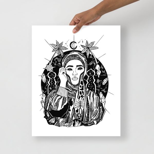 Hand-drawn Arabian women art with intricate pen and ink celestial details celebrating Middle Eastern beauty