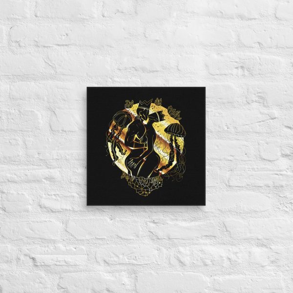 Black and gold galactic love canvas print displaying romantic abstract art for wall decor