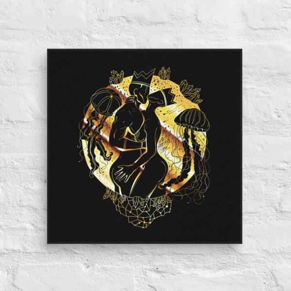 Black and gold galactic love canvas print displaying romantic abstract art for wall decor