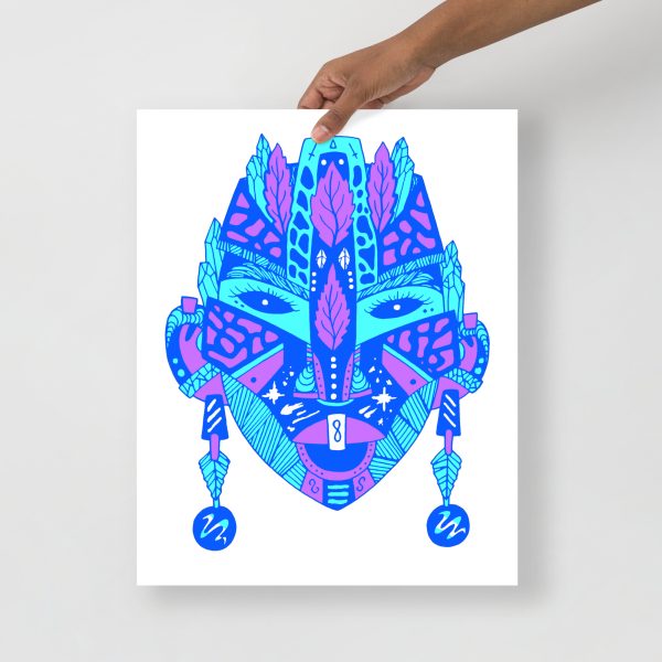 Blue African mask art print on matte museum-quality paper for modern home decor