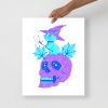 Blue cat art print featuring a magical cat and skull on matte museum-quality paper