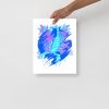 Blue cosmic scorpion art print on matte museum-quality paper displayed at an angle