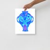 Blue Divine Lovers Amphora art print on matte museum-quality paper displayed at an angle