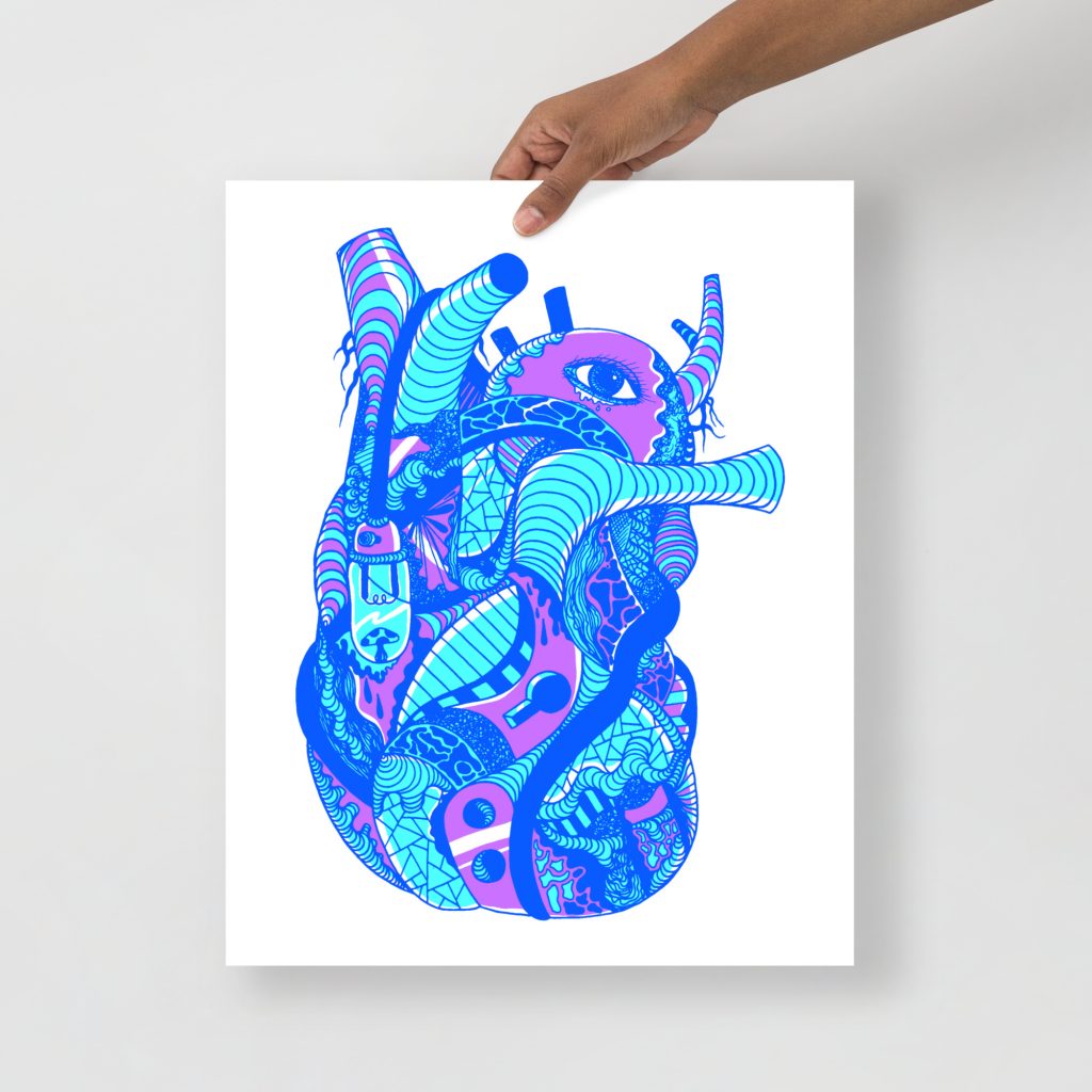 Blue Light Heart Art Print - Minimal Wall Decor