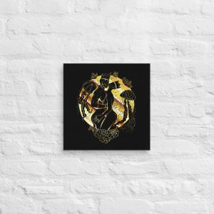 Romantic Art on Canvas: Black and Gold Galactic Love