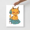 Minimal cat art print featuring a wicked cat on a heart in matte museum-quality paper