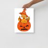 Black and orange cat on a pumpkin art print on matte museum-quality paper