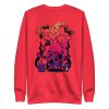 Crew neck cat sweatshirt featuring a magical sunset cat of fortune drawing