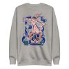 Pink cat sweatshirt with magical cat of fortune drawing, ribbed crew neck and soft fleece interior