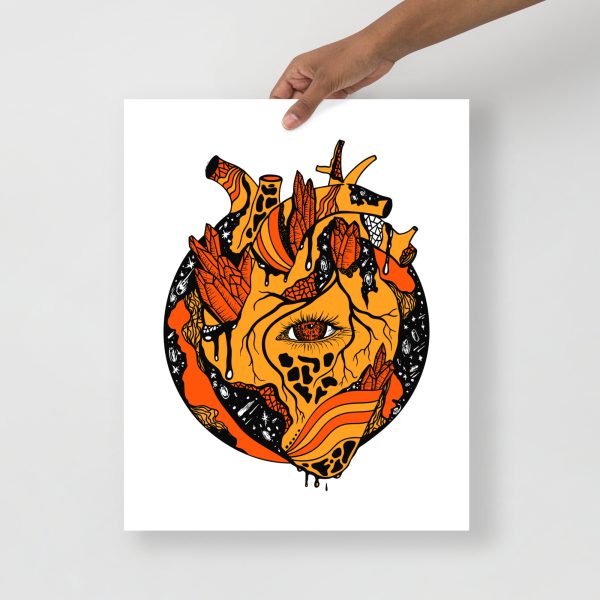 Cosmic Heart orange wall art print on matte museum-quality paper for modern decor