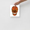 Black and orange Day of the Dead skull art print on matte museum-quality paper