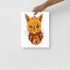 Black and orange Divine Cat art print on matte museum-quality paper