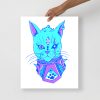 Minimalist blue cat art print on matte museum-quality paper for chic wall decor