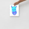 Blue cat art print on matte museum-quality paper for minimal chic decor
