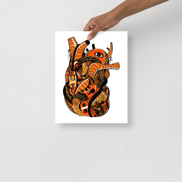 Light Heart Art Print | Orange and Black Anatomical Heart Wall Art Prints - Image 2