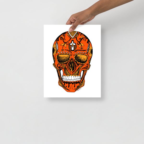 Day of the Dead Artwork Skull Orange Art Print | Skull Wall Art Prints - Image 2