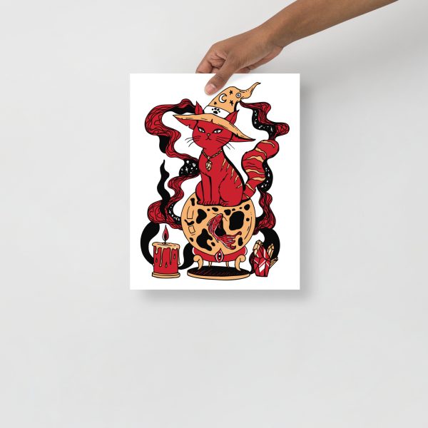 Red Cat Drawing “Magical Cat of Fortune” Cat Art Print (Red and Cream Edition) - Image 2