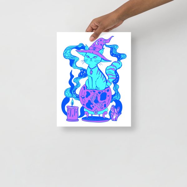 Blue Cat Drawing “Magical Cat of Fortune” Cat Art Print (Electric Blue Edition) - Image 2