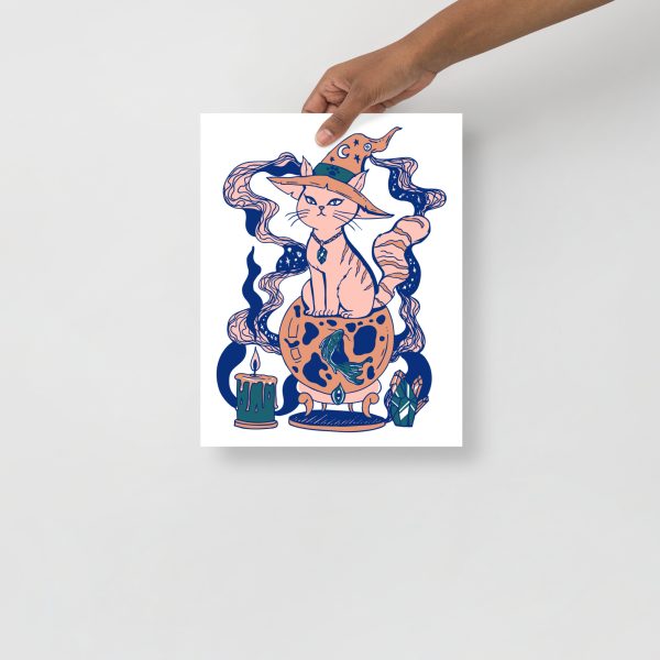 Pink Cat Drawing “Magical Cat of Fortune” Cat Art Print - Image 2