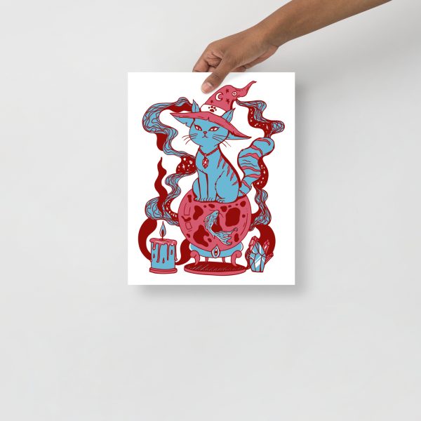 Pastel Blue Cat Drawing “Magical Cat of Fortune” Cat Art Print - Image 2
