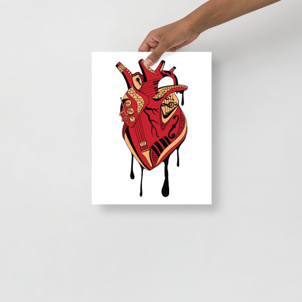 Heart Drawing “Musical Heart” Anatomical Heart Art (Red and Cream) - Image 2