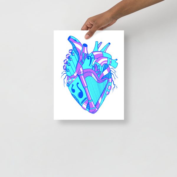 Heart Drawing “Musical Heart No. 2” Anatomical Heart Art (Blue) - Image 2