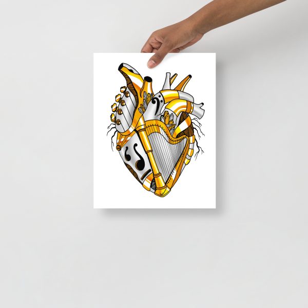Heart Drawing “Musical Heart No. 2” Anatomical Heart Art (Guardian Gold) - Image 2