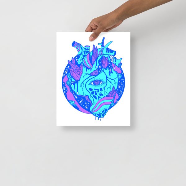 Blue Art Print "Blue Cosmic Heart" Blue Drawing Art - Image 2