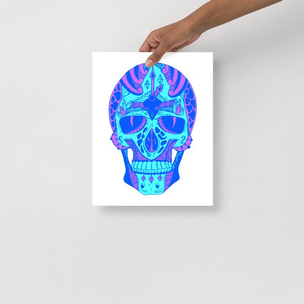 Blue Art Print "Blue Time Skull" Blue Drawing Art - Image 2