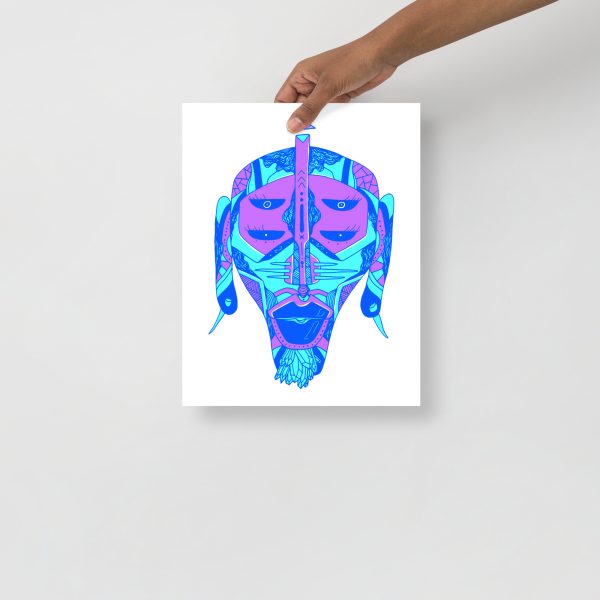 Blue Art Print "Blue African Mask 11 of 100" Blue Drawing Art - Image 2