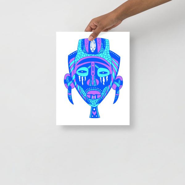 Blue Art Print "African Mask 95 of 100" Blue Drawing Art - Image 2
