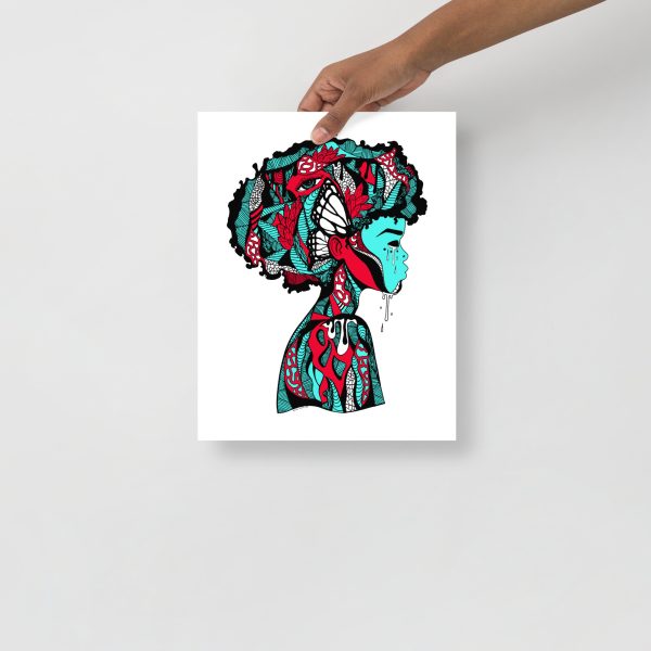 Turquoise Red Afrocentric Art Print "Beautiful Mind" Afrocentric Wall Art - Image 2