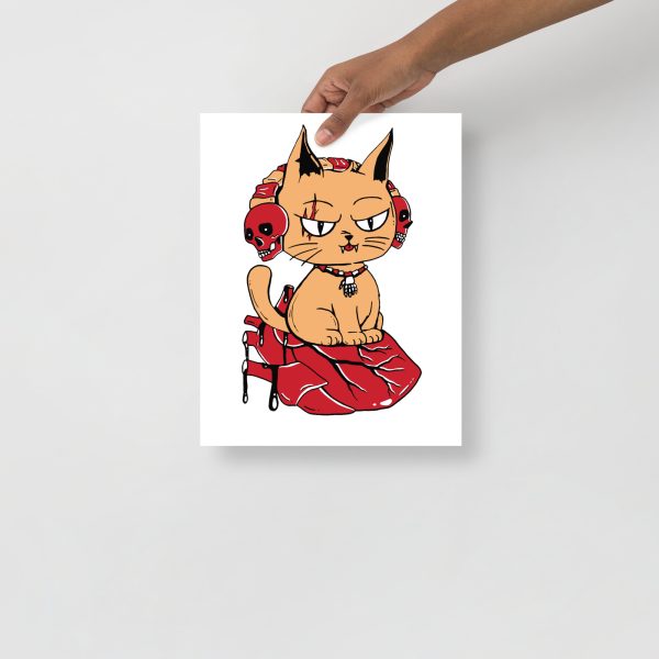 Royal Red Cat Drawing “Wicked Cat on a Heart” Cat Art Print - Image 2