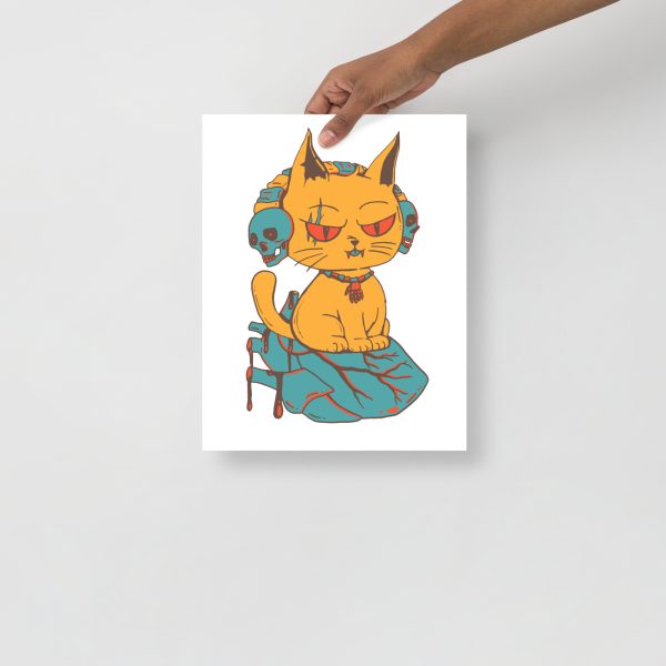 Cafe Cat Drawing “Wicked Cat on a Heart” Cat Art Print - Image 2