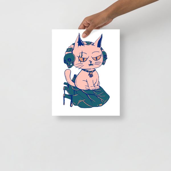 Pink Cat Drawing “Wicked Cat on a Heart” Cat Art Print - Image 2