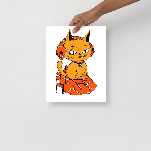 Black and Orange Cat Drawing “Wicked Cat on a Heart” Cat Art Print - Image 2