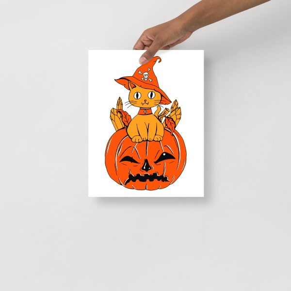 Black and Orange Cat Drawing “Cat on a Pumpkin” Cat Art Print - Image 2
